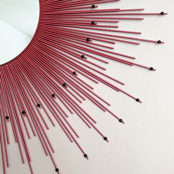 Large 35" Red Sunburst Mirror with Black Gems Decorative Wall Mirror - Picture 5 of 7